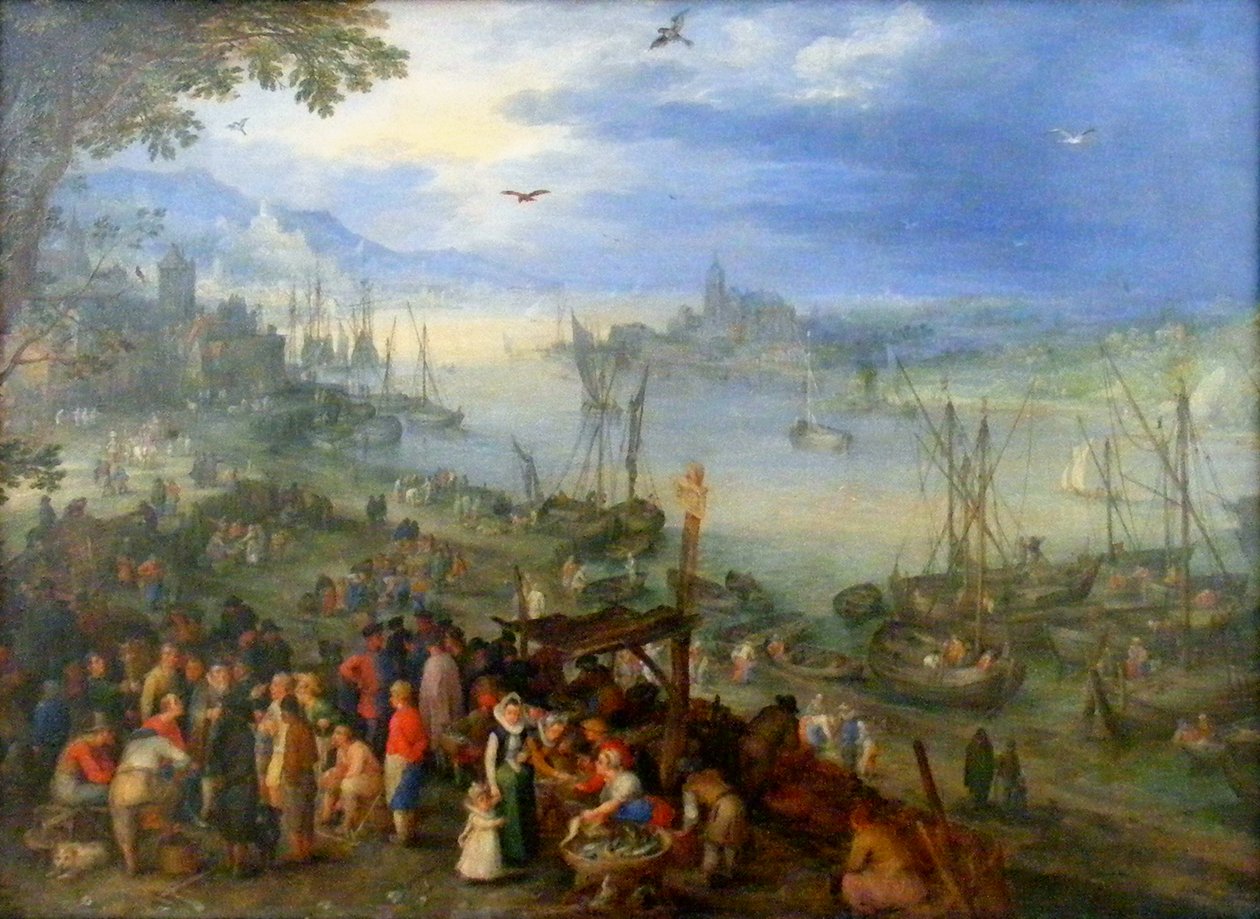 Nehir kıyısında balık pazarı by Jan the Elder Brueghel