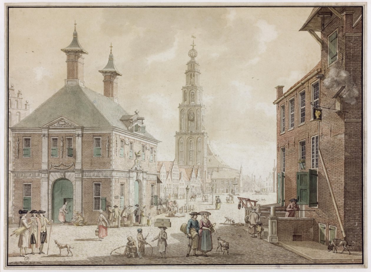 Tartım evi ve han Het Gouden Hoofd ile Grote Markt by Jan Bulthuis