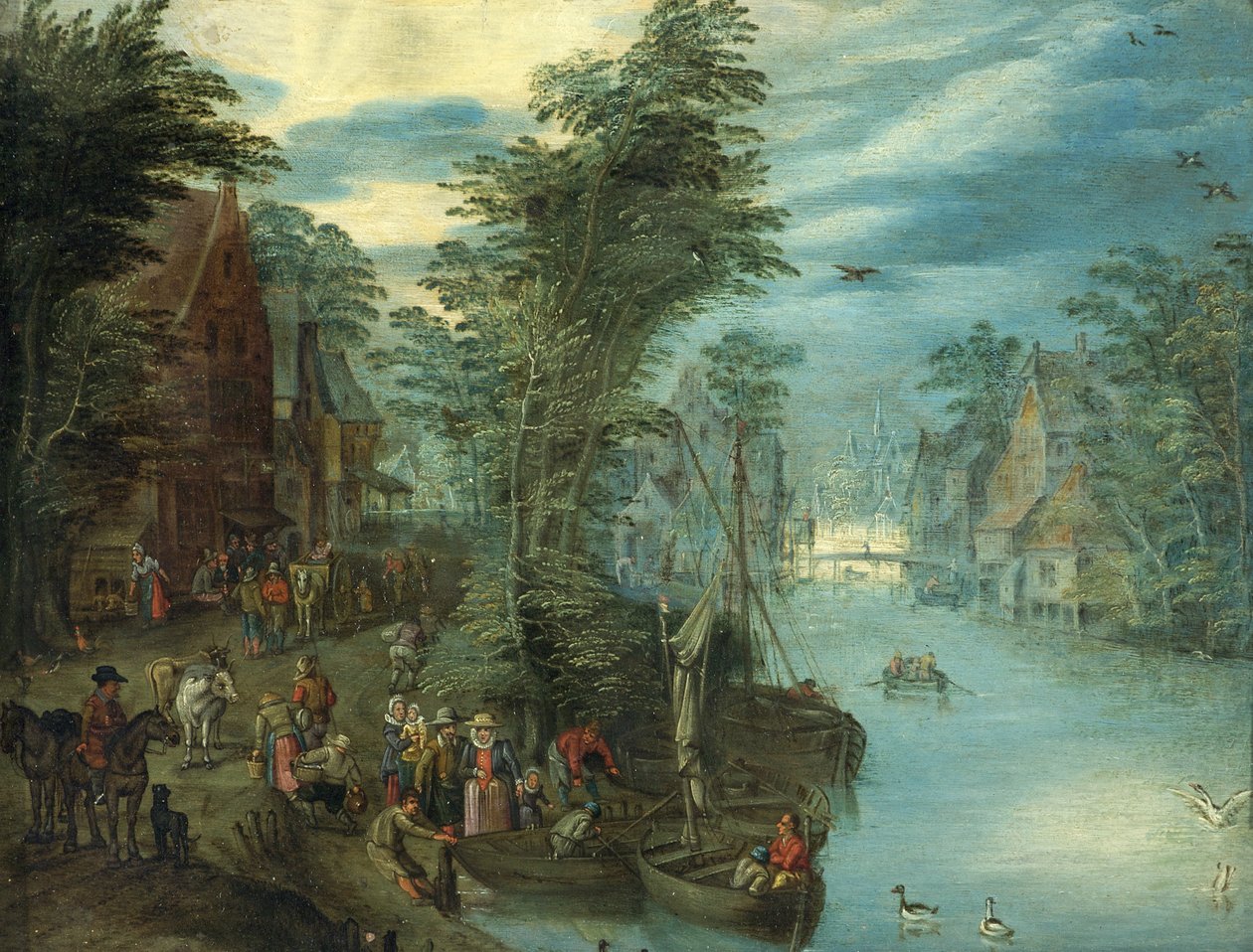 Nehir Sahnesi, c.1630-50 (bakır üzerine yağ) by Jan the Elder Brueghel