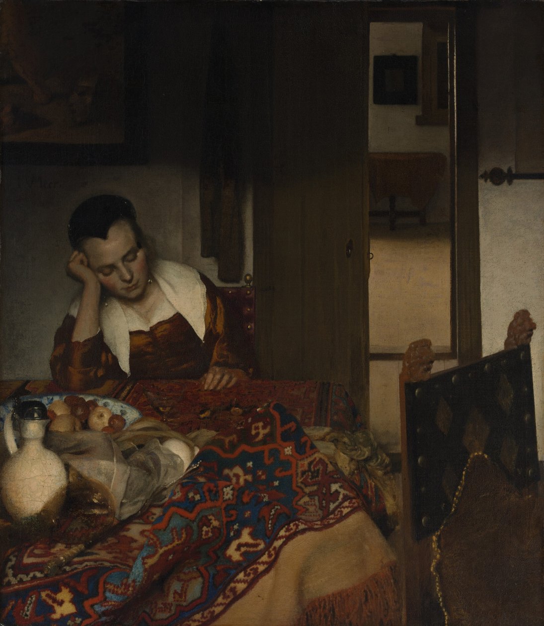 Kız bir masada uyuyor by Johannes Vermeer