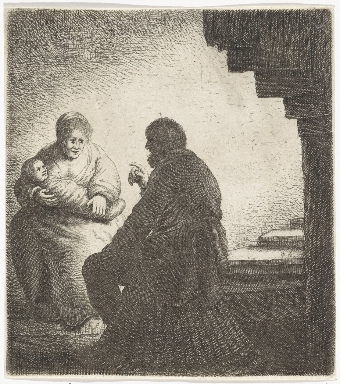 Bir sarmal merdiven tarafından oturan aile by Jan Gillisz. van Vliet