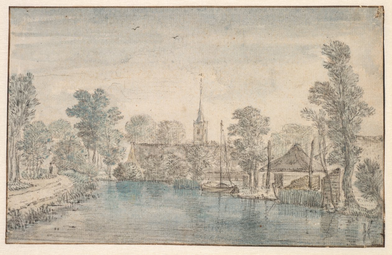 Bir nehir üzerinde köy by Jan Jansz den Uyl
