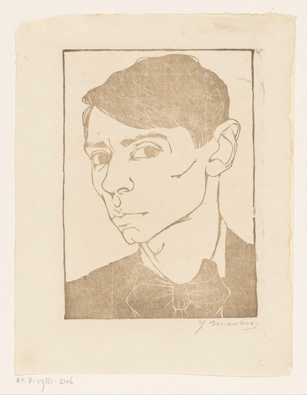 Papyon ile kendi kendine portre by Jan Mankes (signed by artist)