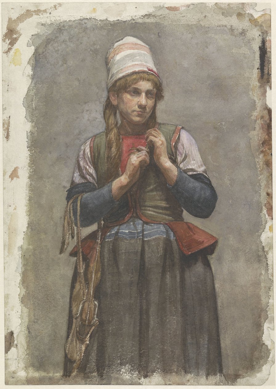Paten ile geleneksel kostümlü duran kız by Jan Veth