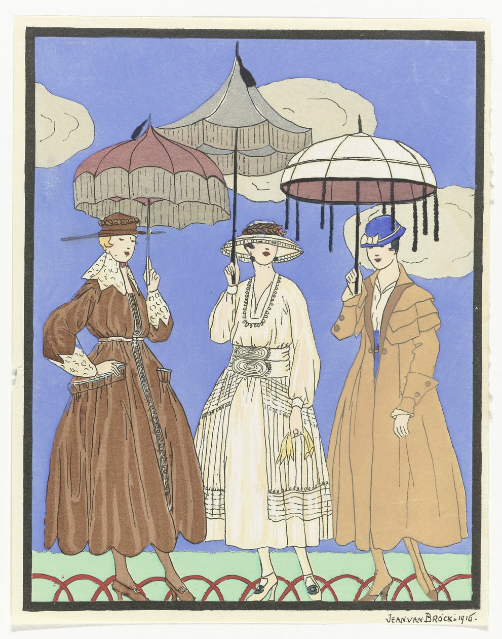 Üç Şemsiye Şemsiyeli Üç Kadın, 1916 by Jan van Brock