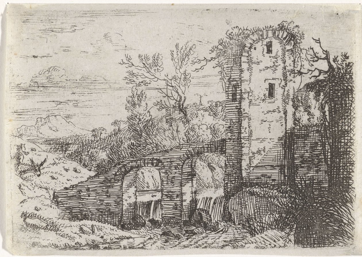 Şelale üzerinde taş köprü by Jan van Nickelen