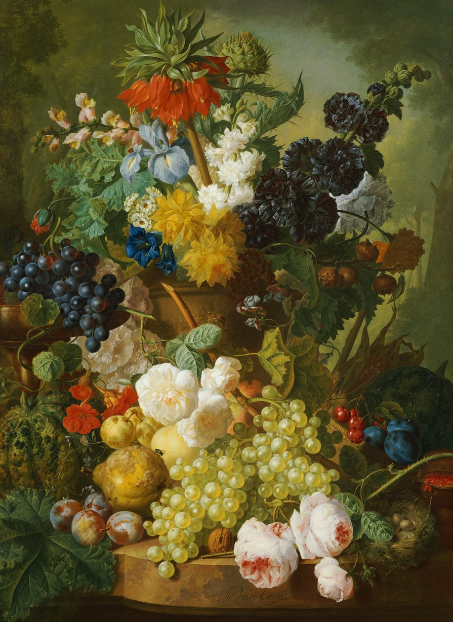 Çiçekler ve meyve natürmort by Jan van Os