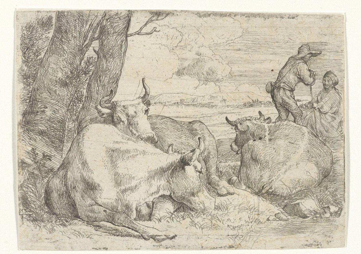 Üç inek ve iki çoban by Jan van Ossenbeeck