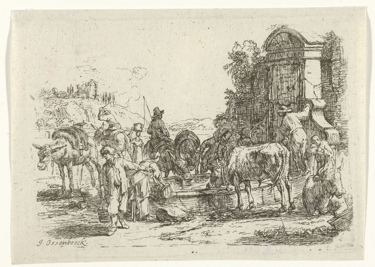 Bir kuyuda sığır içmek by Jan van Ossenbeeck