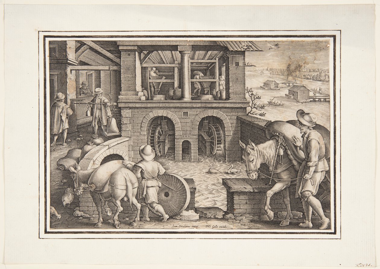 bir su değirmeni by Jan van der Straet, called Stradanus
