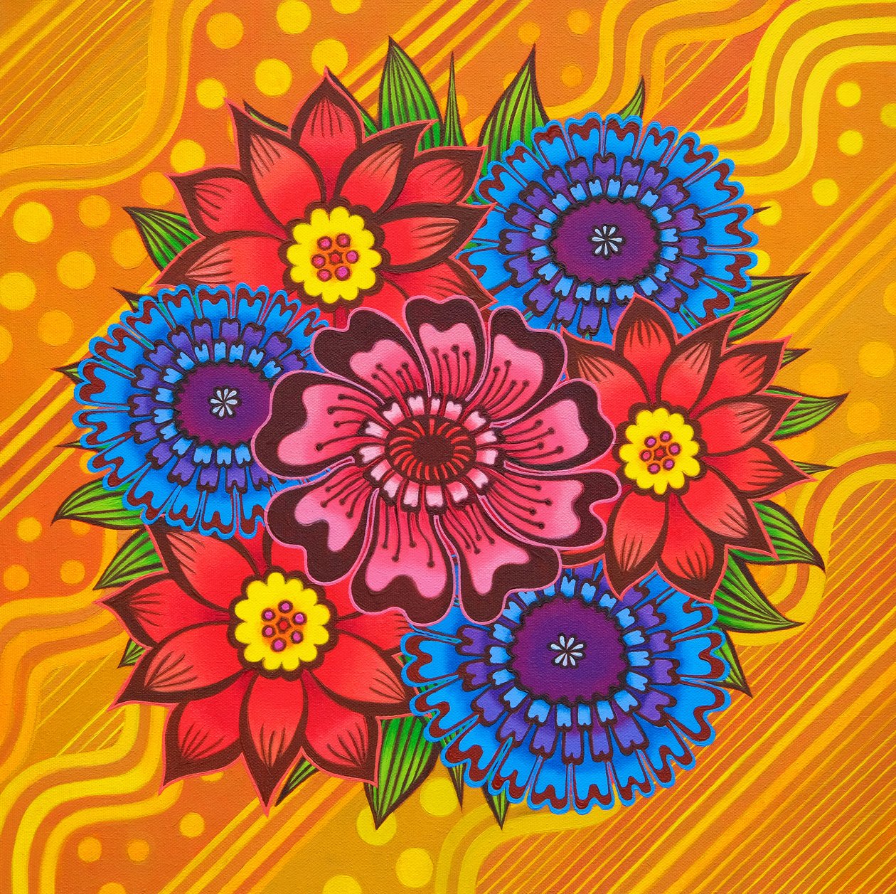 Sarı üzerine çiçekler,2022,(tuval üzerine yağlı boya) by Jane Tattersfield