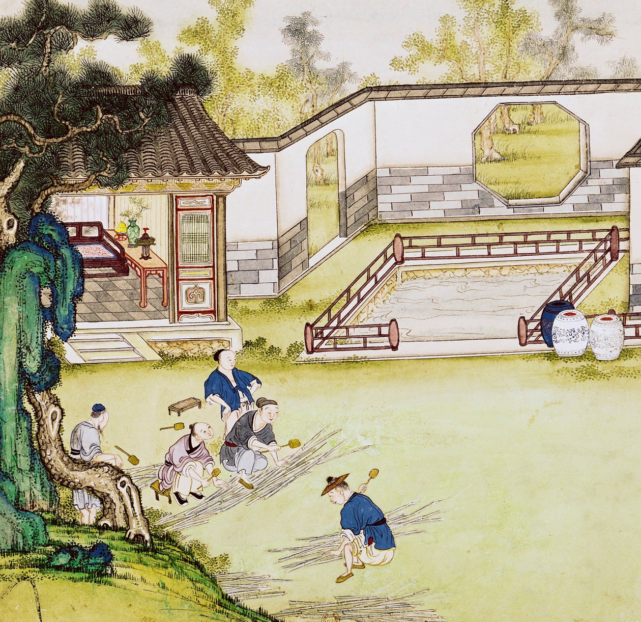 Kağıt yapmak için bambu toplamak by Japanese School