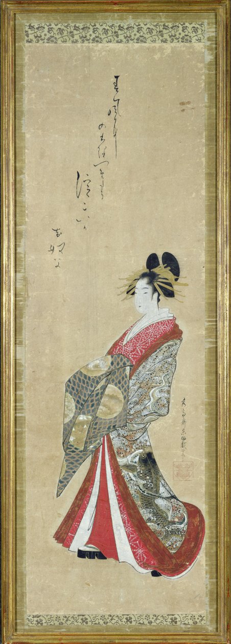Portrait of a young courtesan (pen und ink with wash on paper) by Japanese School