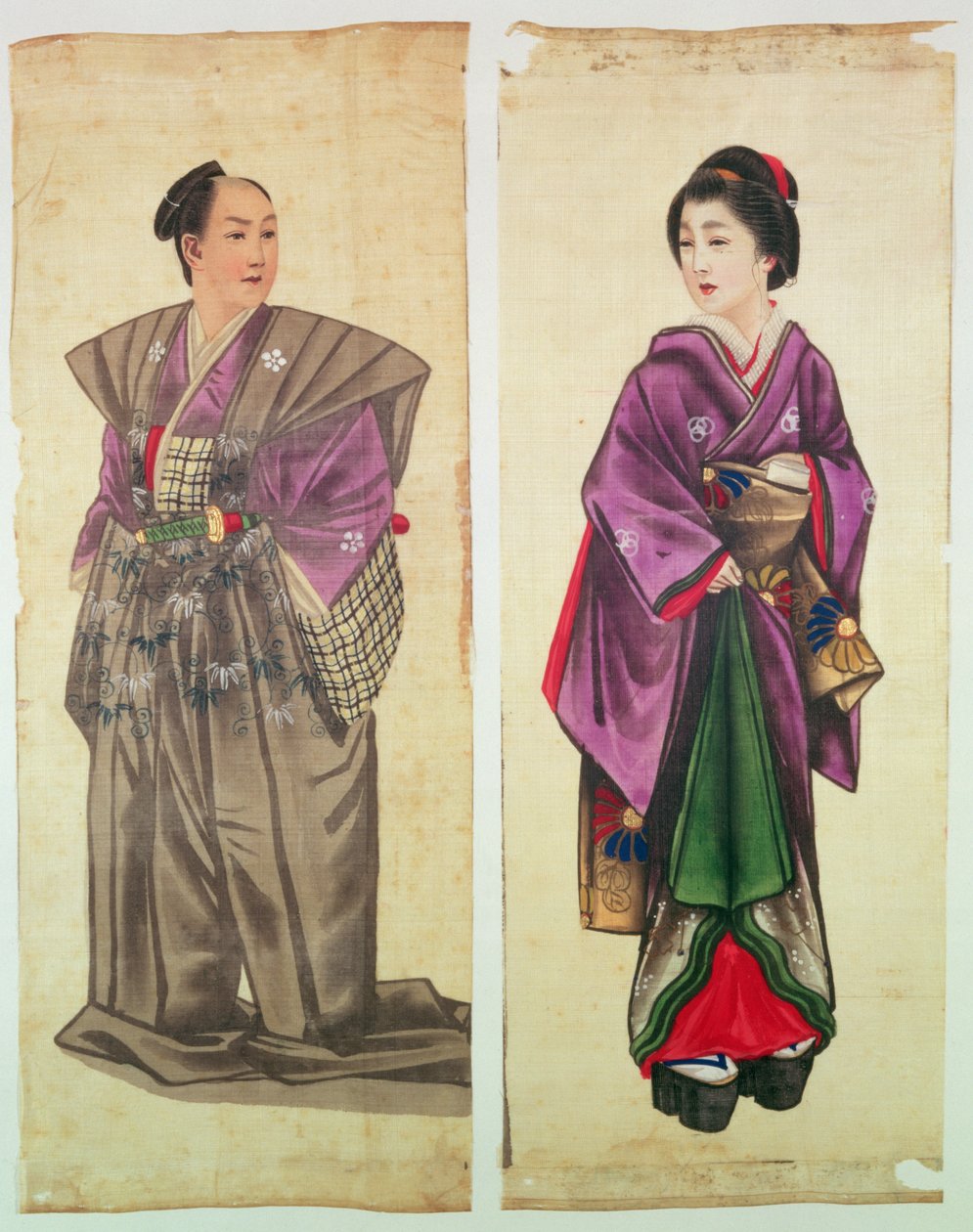 İki Japon Figürü (boyalı ipek) by Japanese School