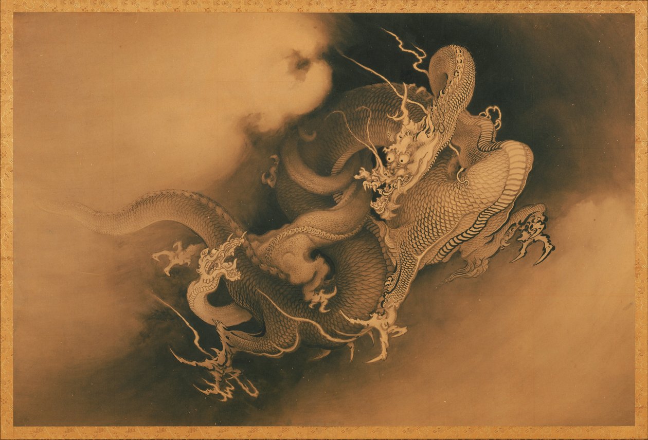 Bulutlarda İki Ejderha by Japanese Kanō Hōgai