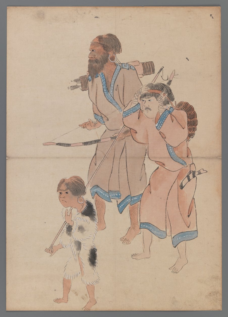 Ainu Avcıları (kağıt üzerinde mürekkep ve renkli) by Japanese School