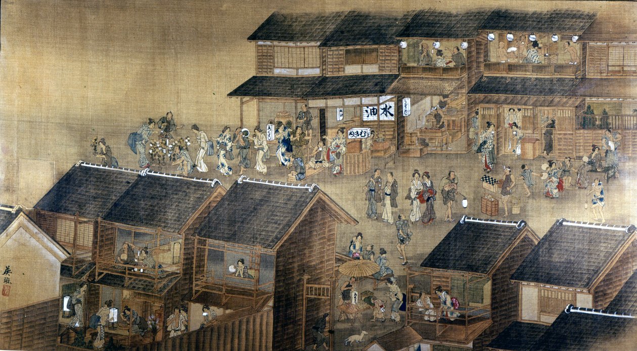 Edo by Night (kağıt üzerinde mürekkep ve renk) by Japanese School