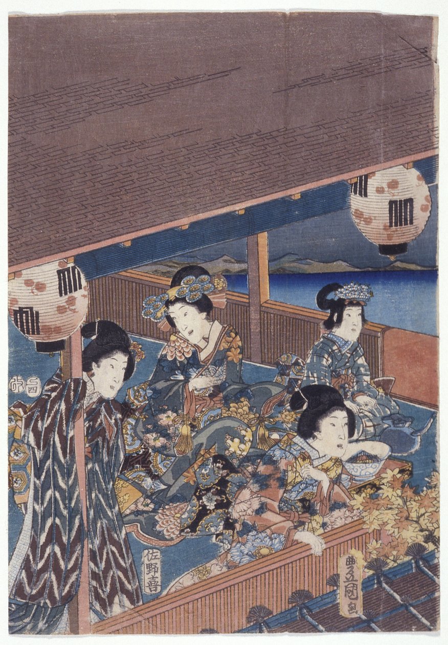 Genji Triptik Parçası (renkli gravür) by Japanese School