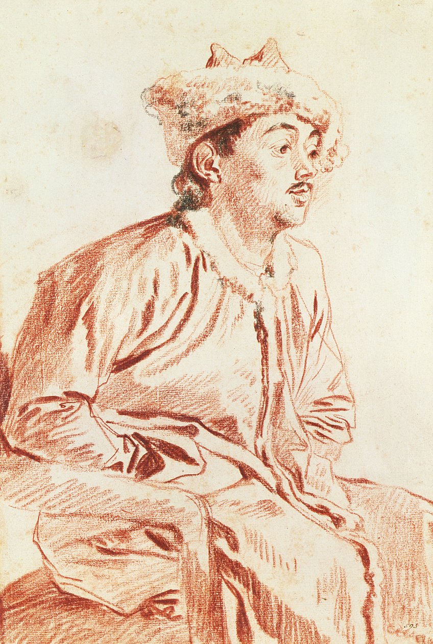 Doğu kostümlü genç adam (çizim) by Jean Antoine Watteau