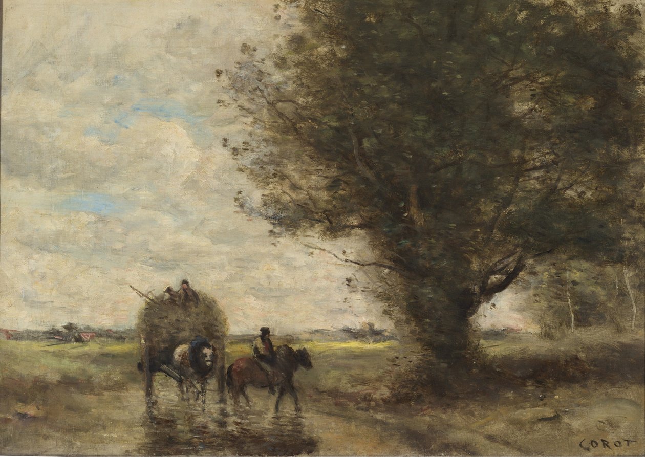 Charette à foin by Jean Baptiste Camille Corot