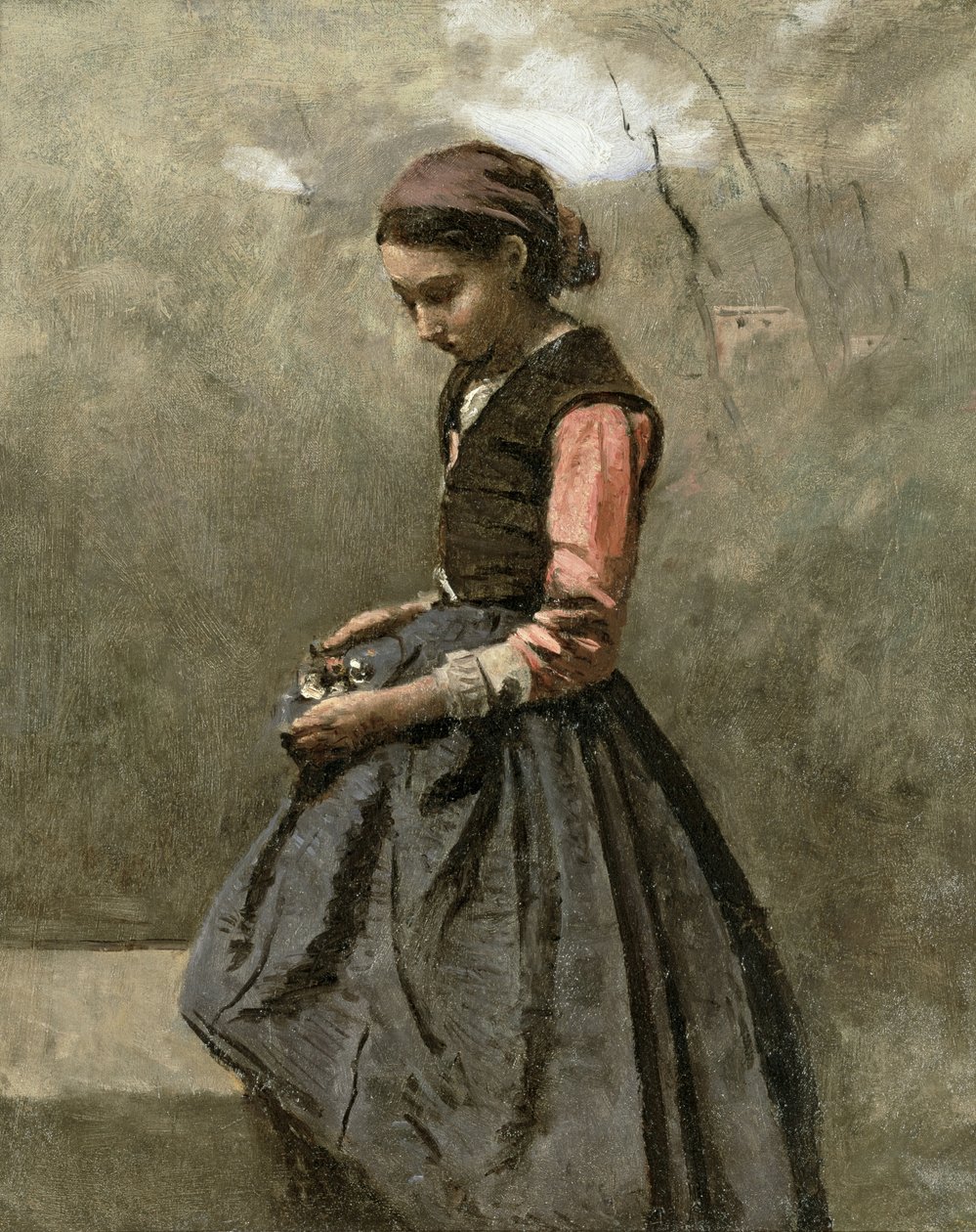 Dalgın bir genç kız by Jean Baptiste Camille Corot