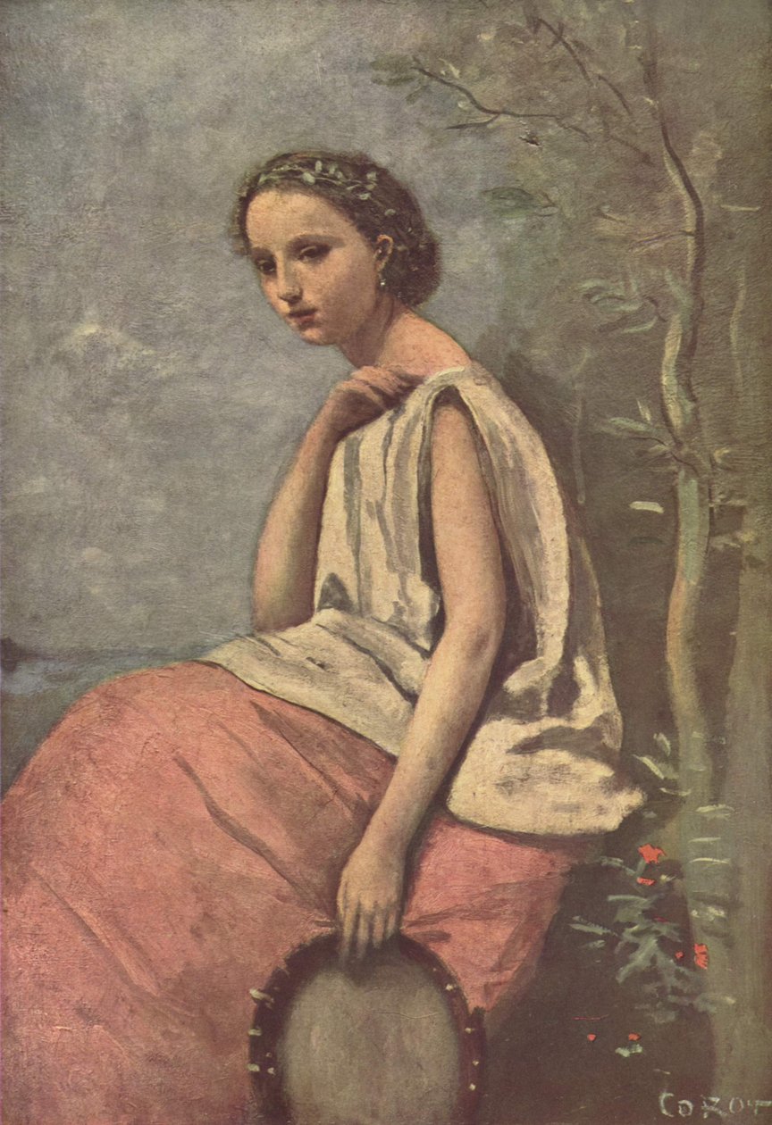 Bask davul ile Zingara by Jean Baptiste Camille Corot