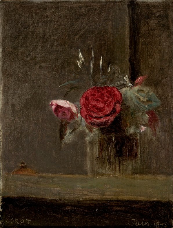 bir bardakta güller by Jean Baptiste Camille Corot