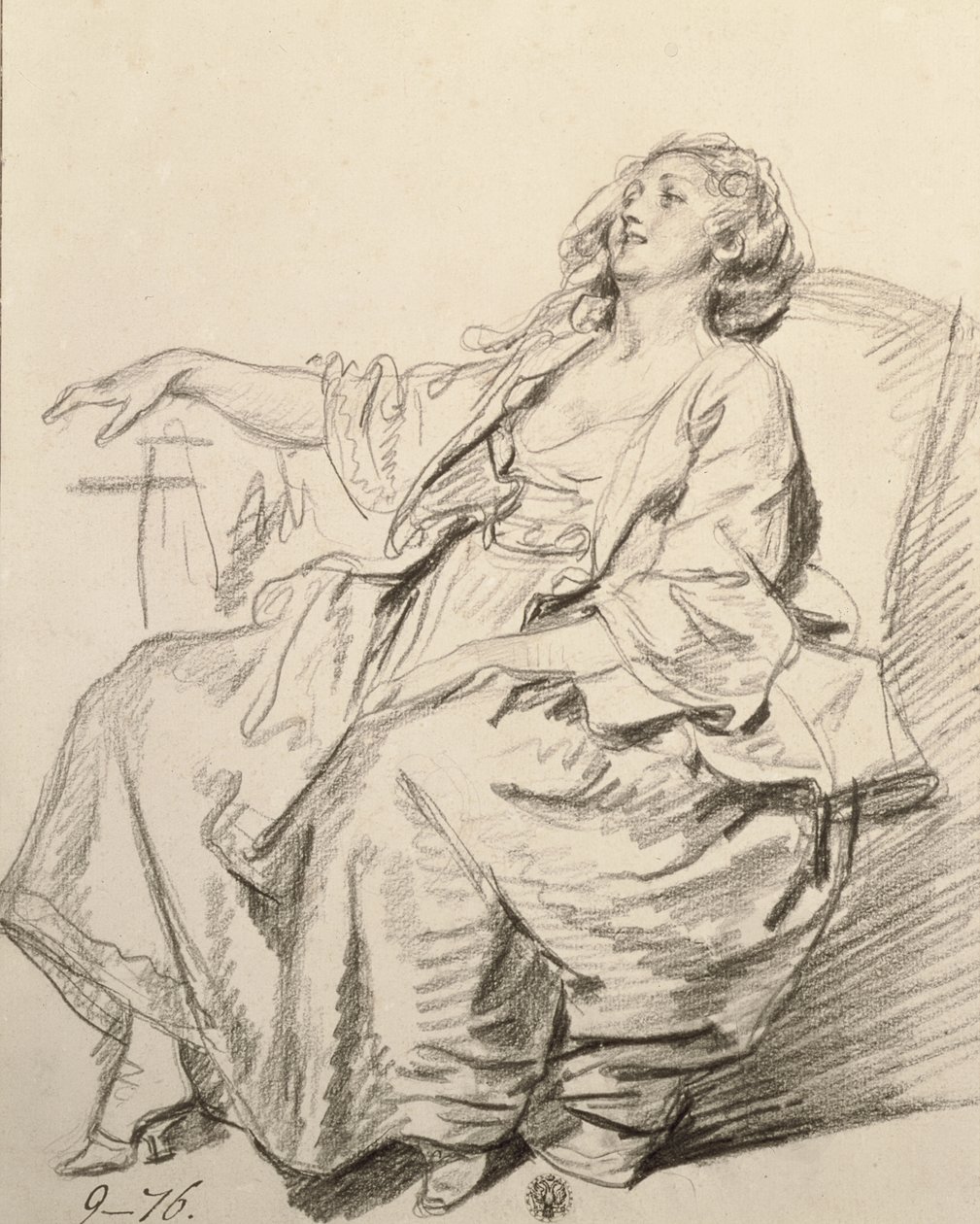 Koltukta Oturan Genç Kadın, 1768-69 dolayları (siyah tebeşir) by Jean Baptiste Greuze