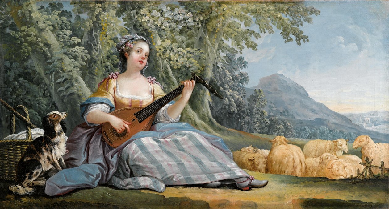 Mandolin çalan bir çoban kız by Jean Baptiste Huet