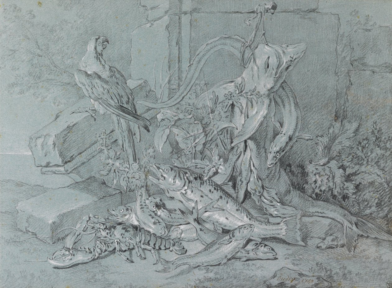 Balık ve Papağan ile Natürmort by Jean Baptiste Oudry
