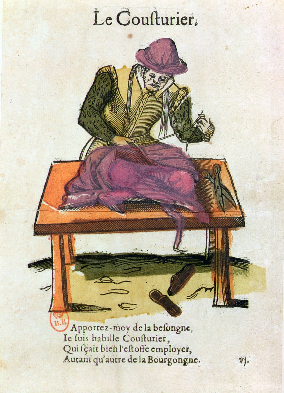 The Tailor (colour engraving) by Jean Leclerc