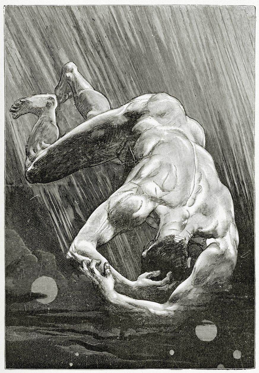 La Fin de Satan, 19. Yüzyıl (bw gravür) by Jean Paul Laurens