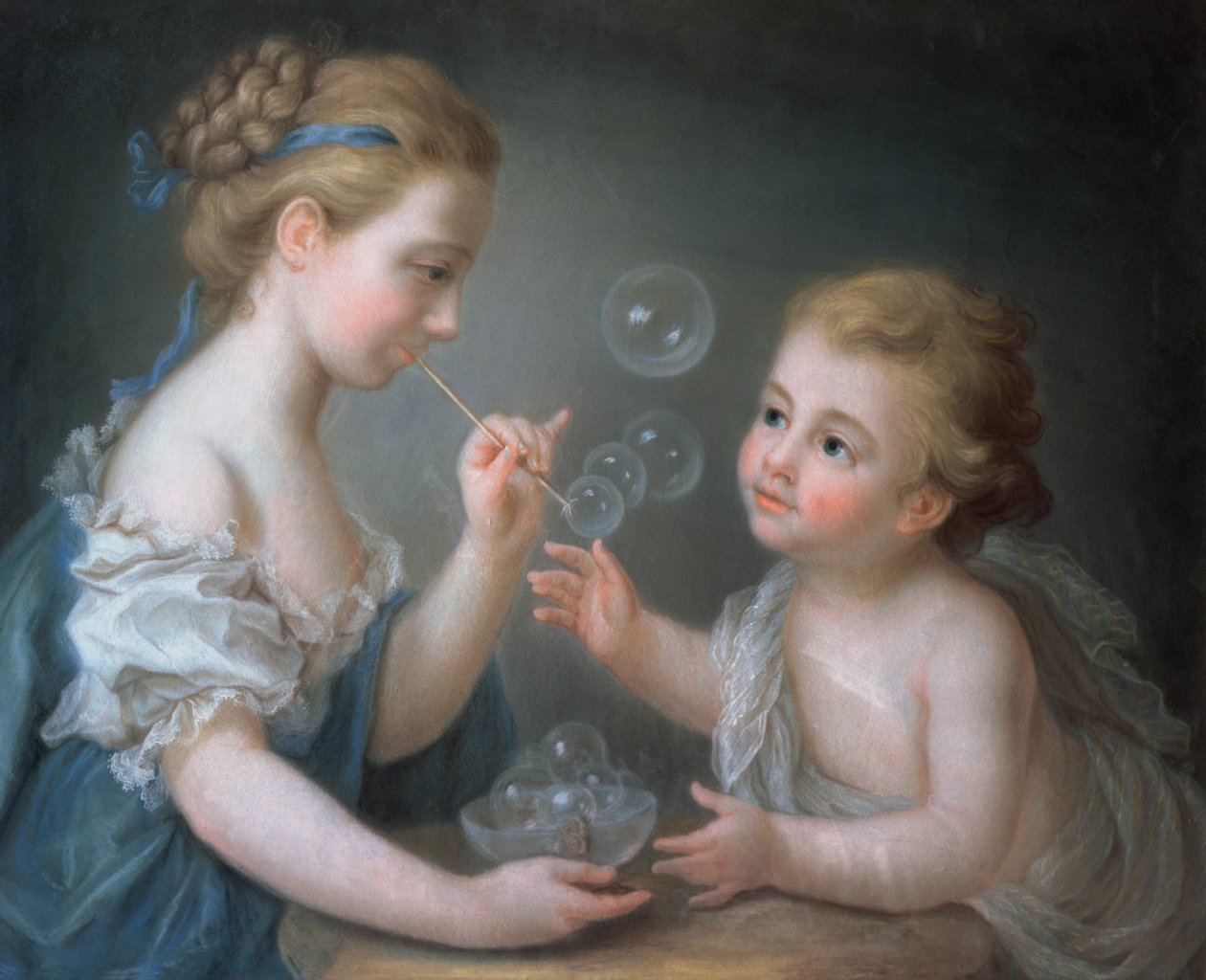 Children blowing bubbles (pastel) by Jean Étienne Liotard