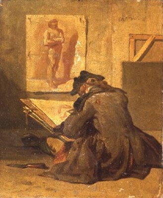 Akademi çalışmasını kopyalayan genç ressam by Jean Baptiste Simeon Chardin