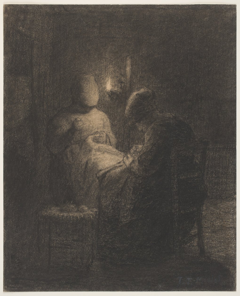 Vigil (Kadın Dikişi) (kağıt üzerinde karakalem) by Jean Francois Millet