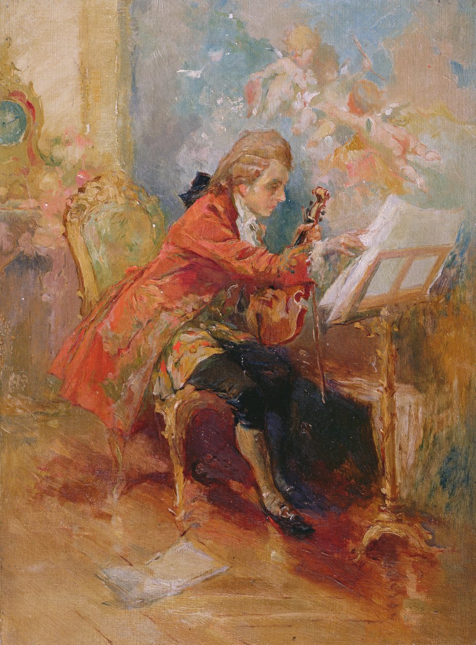 Mozart keman çalıyor by Jean Louis Ernest Meissonier