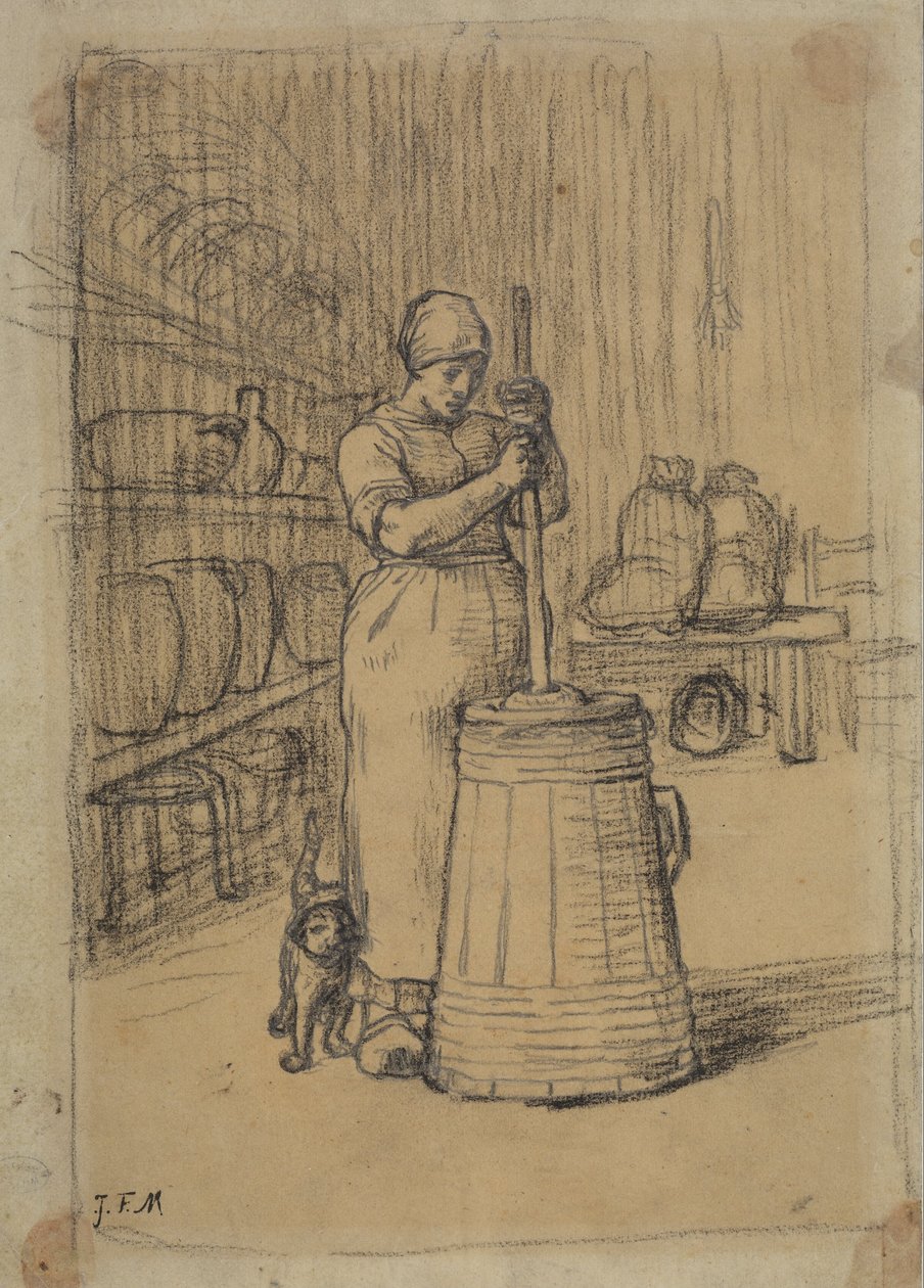 Tereyağı Çalkalayan Kadın Çalışması by Jean Francois Millet