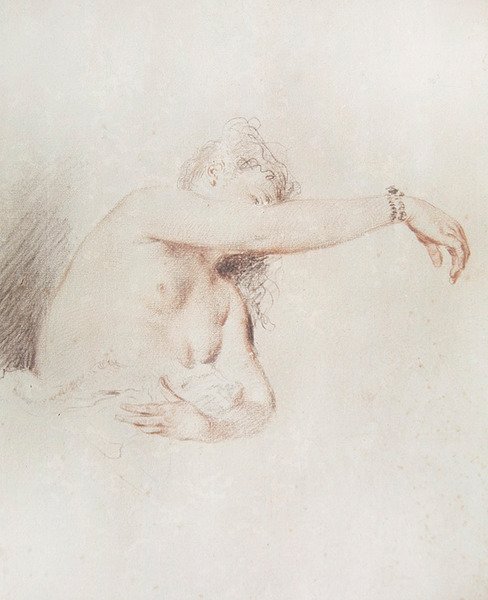 Kolunu kaldırmış çıplak kadın by Jean Antoine Watteau