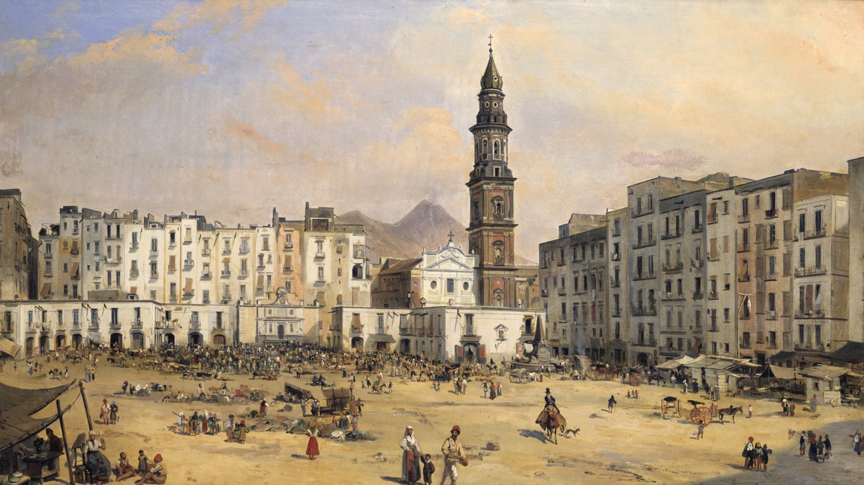 Piazza, Napoli, İtalya, 19. yüzyıl ortası by Jean Auguste Bard