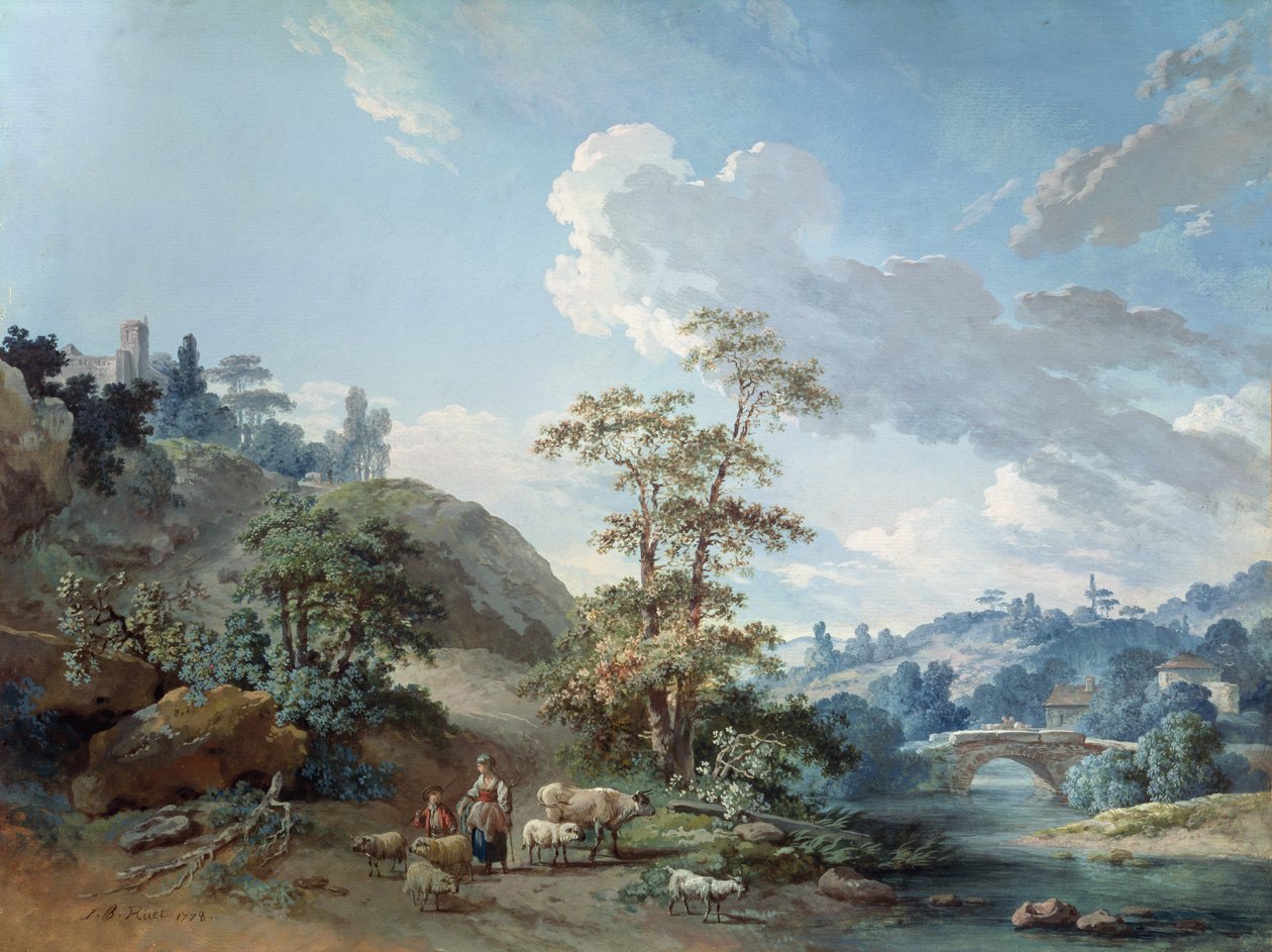Bir vadide köprü, 1778 (guaj) by Jean Baptiste Huet