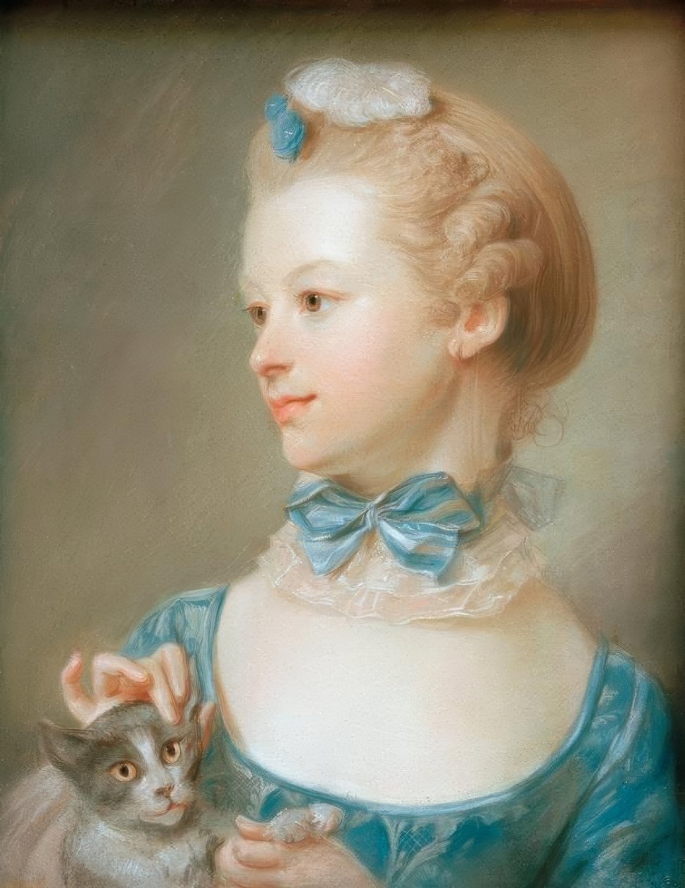 kedi ile kız by Jean Baptiste Perronneau