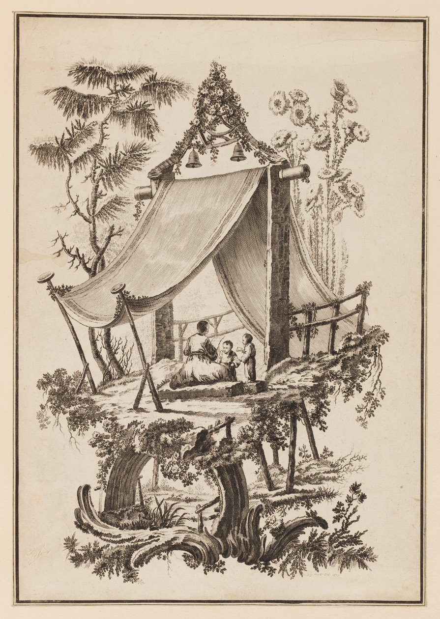 Çadır Altında Üç Figür by Jean Baptiste Pillement