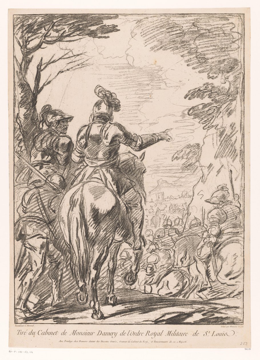 At sırtında iki asker Süvarileri durdur by Jean Charles François
