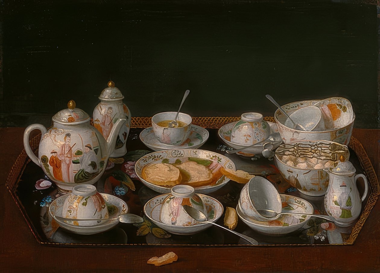 Natürmort: çay servisi. 1781-83 civarında by Jean Étienne Liotard