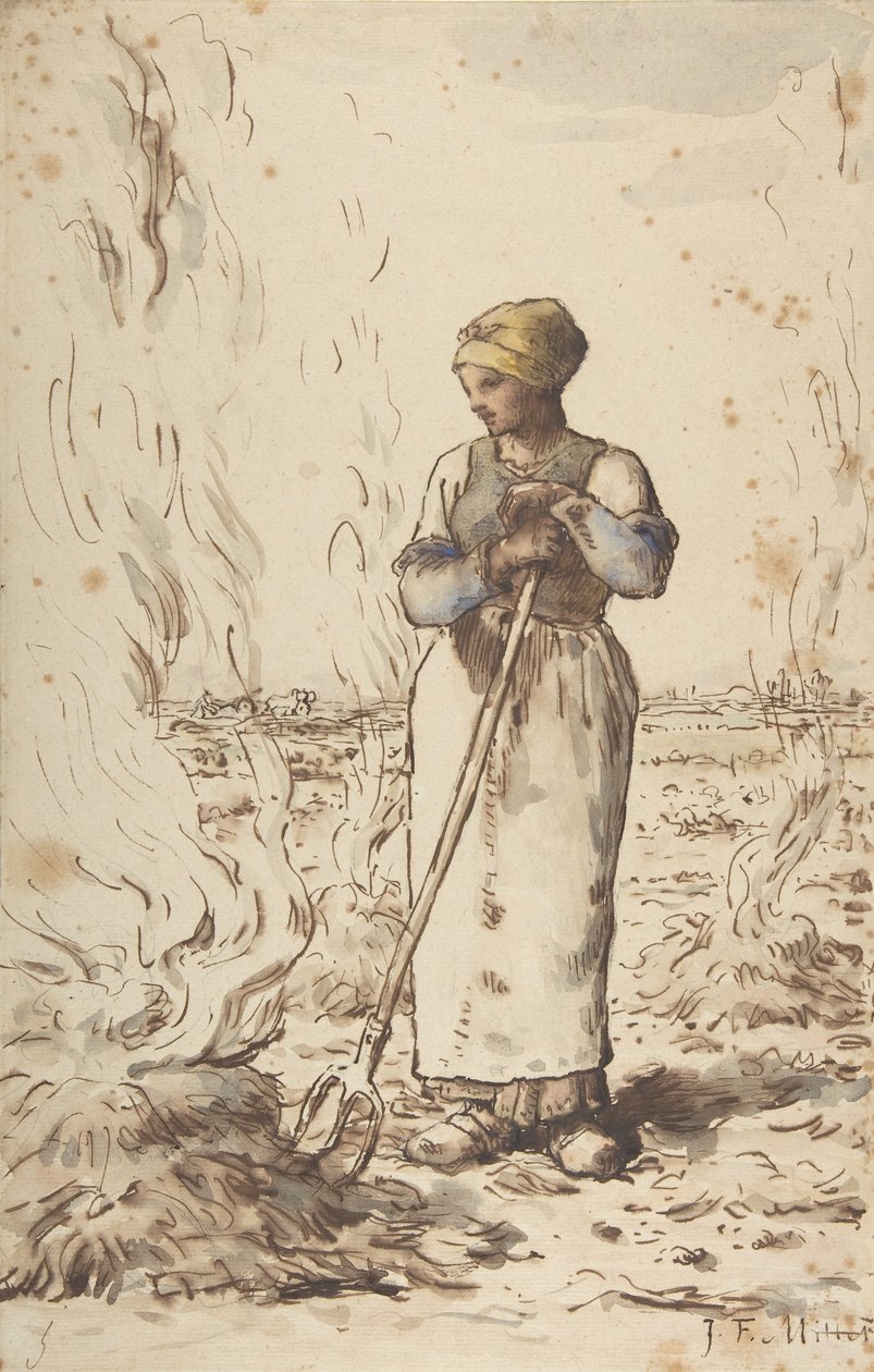 Ot Yakan Bir Kadın, 1830-75 by Jean Francois Millet