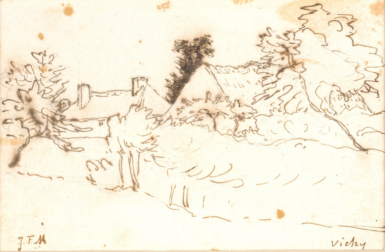 Ağaçlar arasında bir çiftlik, Vichy (Allier) by Jean Francois Millet