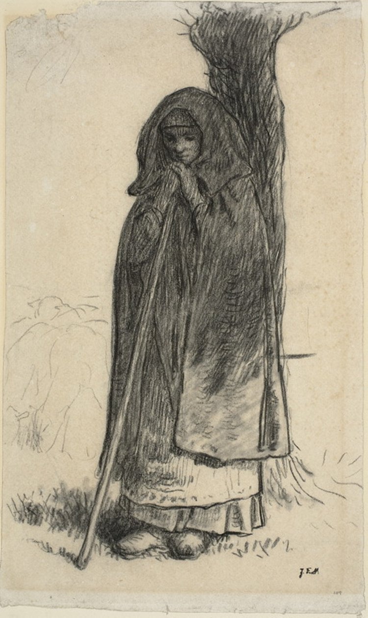 Bir ağaca yaslanmış çoban by Jean Francois Millet
