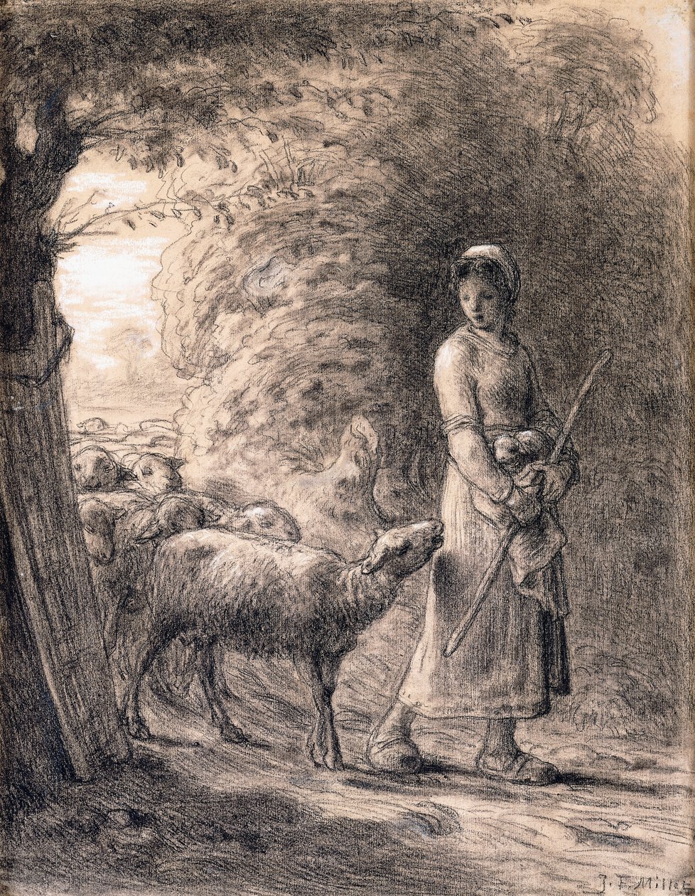 Yeni Doğan Kuzu, 1860 dolayları by Jean Francois Millet
