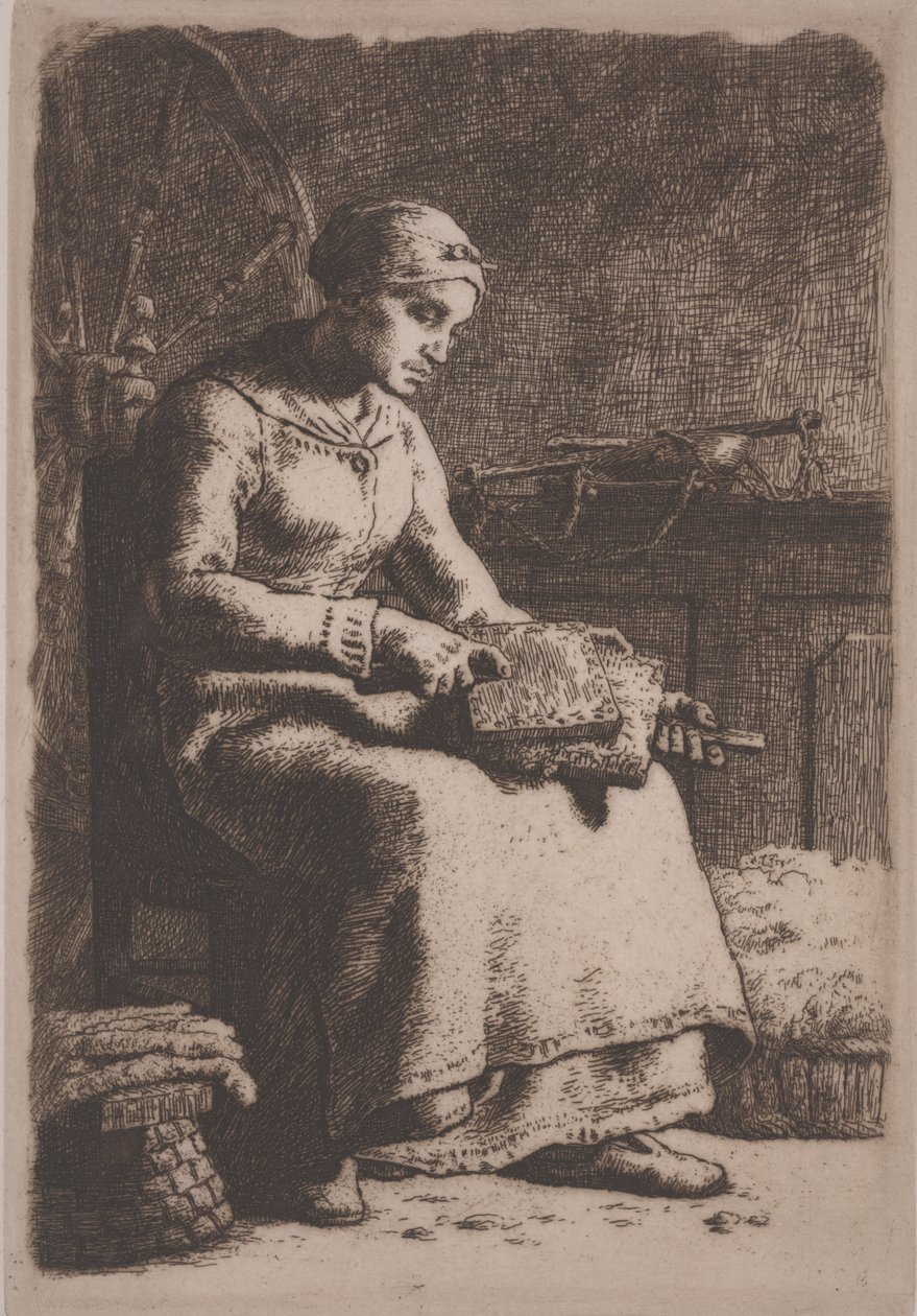 The Wool Carder, c.1856 (gravür) by Jean Francois Millet