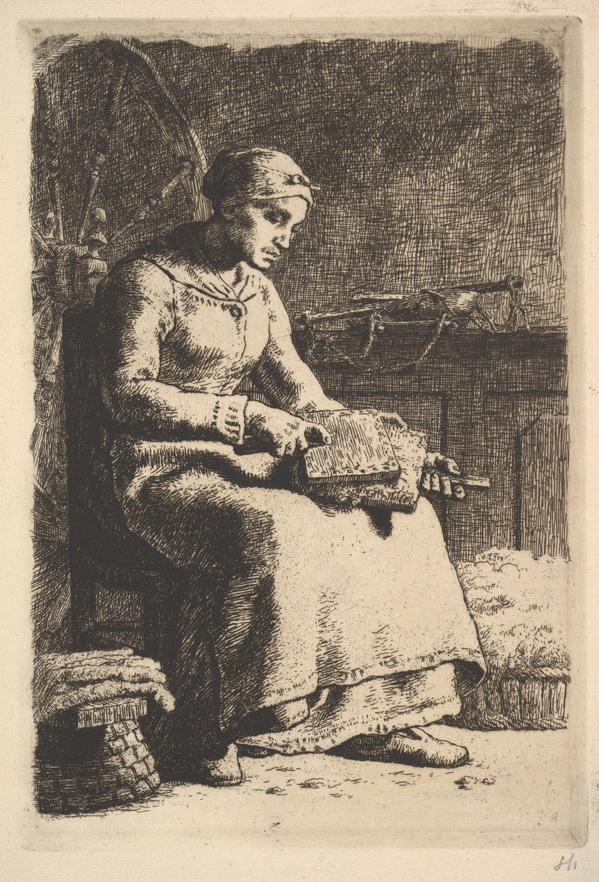 Yün Tarakçı, ca. 1855-56. by Jean Francois Millet